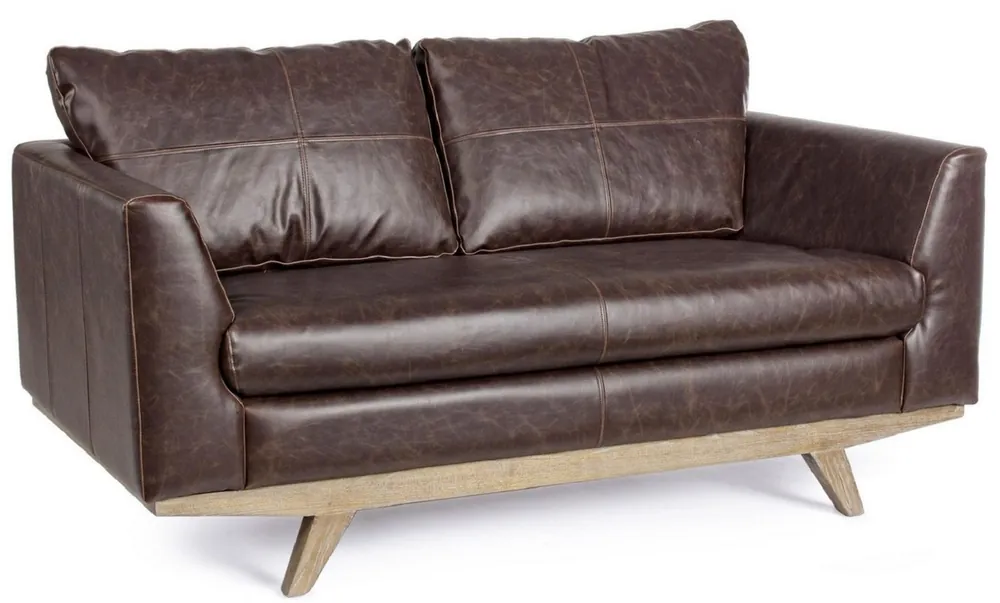 Casa Padrino Luxus Kunstleder 2er Sofa Dunkelbraun / Naturfarben 155 x 90 x H. 82 cm - Wohnzimmer Sofa - Wohnzimmer Möbel - Kunstleder Möbel - Luxus Möbel - Luxus Einrichtung Heute Kaufen