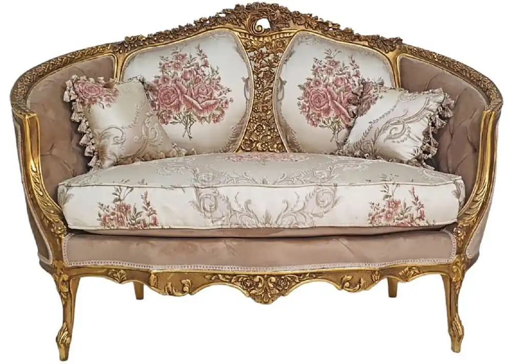 Casa Padrino Barock Sofa Braun / Mehrfarbig / Antik Gold - Prunkvolles Wohnzimmer Sofa im Barockstil - Wohnzimmer Möbel im Barockstil - Barock Möbel - Barock Einrichtung Kracherpreis
