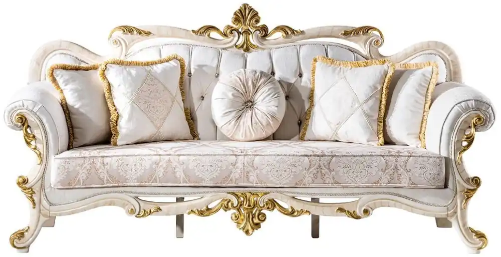 Gleich Bestellen Casa Padrino Luxus Barock Sofa Weiß / Braun / Weiß / Beige / Gold - Prunkvolles Wohnzimmer Sofa mit Glitzersteinen - Barockstil Wohnzimmer Möbel - Luxus Möbel im Barockstil - Barock Einrichtung