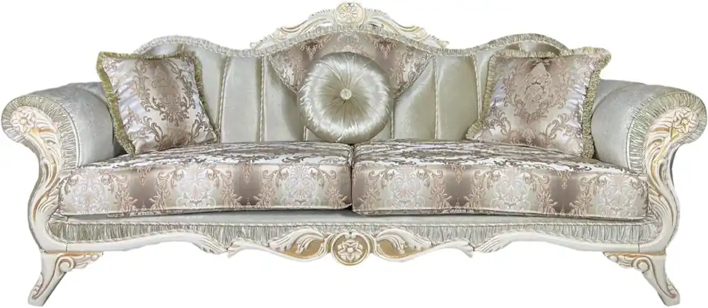 Casa Padrino Luxus Barock Sofa Grün / Weiß / Gold - Prunkvolles Wohnzimmer Sofa mit elegantem Muster - Barock Wohnzimmer Möbel Garantierte Lieferung