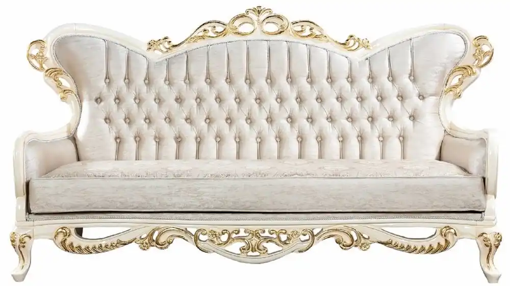 Jetzt Kaufen Casa Padrino Luxus Barock Sofa Silber / Weiß / Gold - Handgefertigtes Barockstil Wohnzimmer Sofa mit elegantem Muster - Prunkvolle Barock Wohnzimmer Möbel
