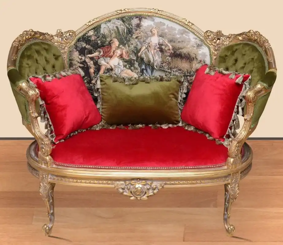 Casa Padrino Barock Sofa Grün / Rot / Mehrfarbig / Gold - Handgefertigtes Wohnzimmer Sofa im Barockstil - Barock Wohnzimmer Möbel Großhandel