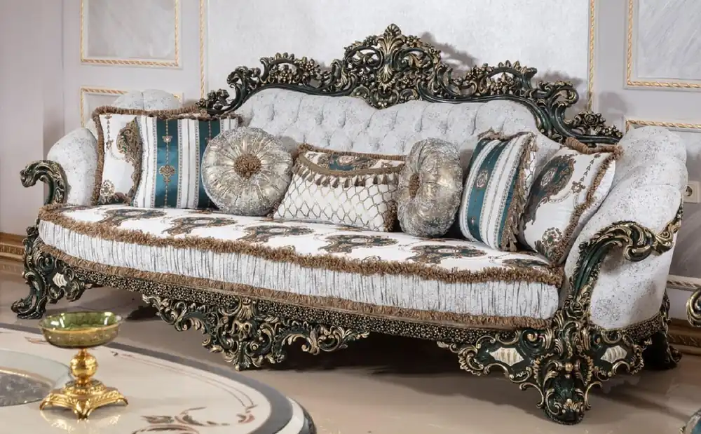 Casa Padrino Luxus Barock Sofa Weiß / Mehrfarbig / Grün / Gold - Prunkvolles Wohnzimmer Sofa mit elegantem Muster - Barock Wohnzimmer & Hotel Möbel - Edel & Prunkvoll Nur Heute