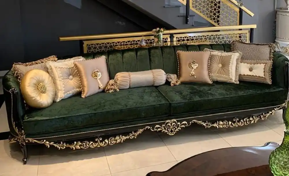 Kracherpreis Casa Padrino Luxus Barock Sofa Dunkelgrün / Schwarz / Gold - Prunkvolles Wohnzimmer im Barockstil - Barock Wohnzimmer Möbel - Edel & Prunkvoll