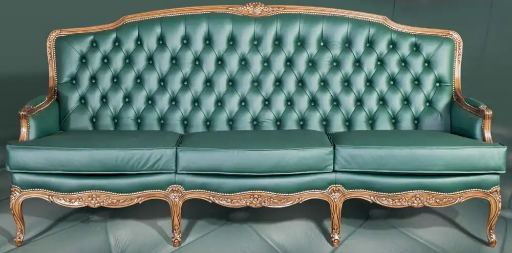 Hochwertig Casa Padrino Luxus Barock Leder Sofa Grün / Braun - Elegantes Wohnzimmer Sofa mit hochwertigem Echtleder - Barock Wohnzimmer & Hotel Möbel - Luxus Qualität - Made in Italy