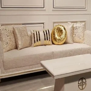 Ab Werk Casa Padrino Luxus Art Deco Sofa Grau / Weiß / Gold - Wohnzimmer Sofa - Hotel Sofa - Luxus Art Deco Wohnzimmer & Hotel Möbel
