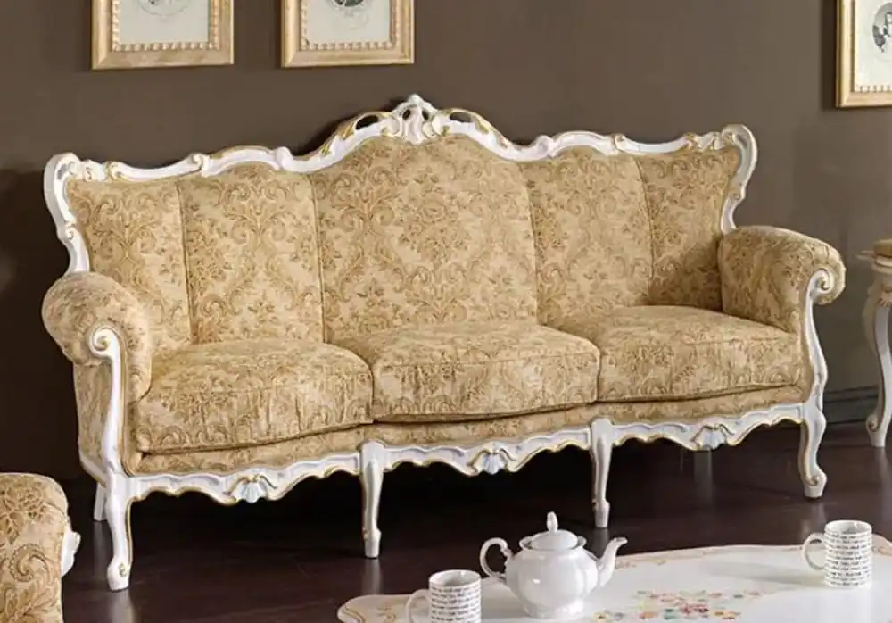 Hochwertig Casa Padrino Luxus Barock Sofa Beige / Weiß / Gold - Handgefertigtes Wohnzimmer Sofa im Barockstil - Barock Wohnzimmer & Hotel Möbel - Luxus Qualität - Made in Italy