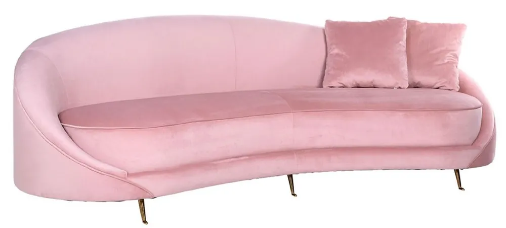 Heißes Angebot Casa Padrino Luxus Samt Sofa Rosa / Gold 240 x 100 x H. 77 cm - Gebogenes Wohnzimmer Sofa mit 2 dekorativen Kissen - Luxus Wohnzimmer Möbel