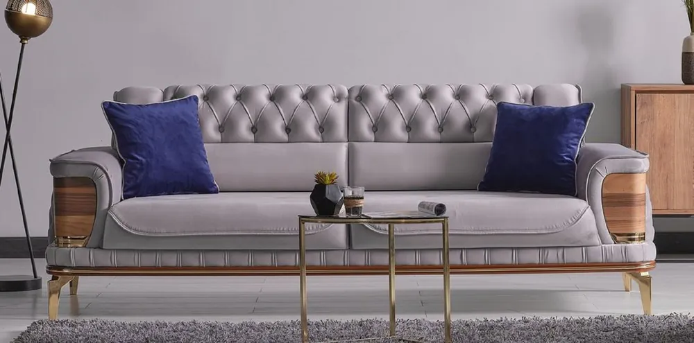 Casa Padrino Luxus Schlafsofa Grau / Braun / Gold 232 x 92 x H. 85 cm - Wohnzimmer Sofa mit 2 Kissen - Luxus Wohnzimmer Möbel Markenprodukt
