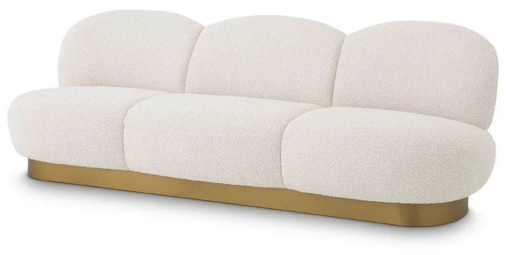 Casa Padrino Luxus Sofa Creme / Messing 230 x 81 x H. 76 cm - Wohnzimmer Sofa - Hotel Sofa - Luxus Qualität Handgefertigt