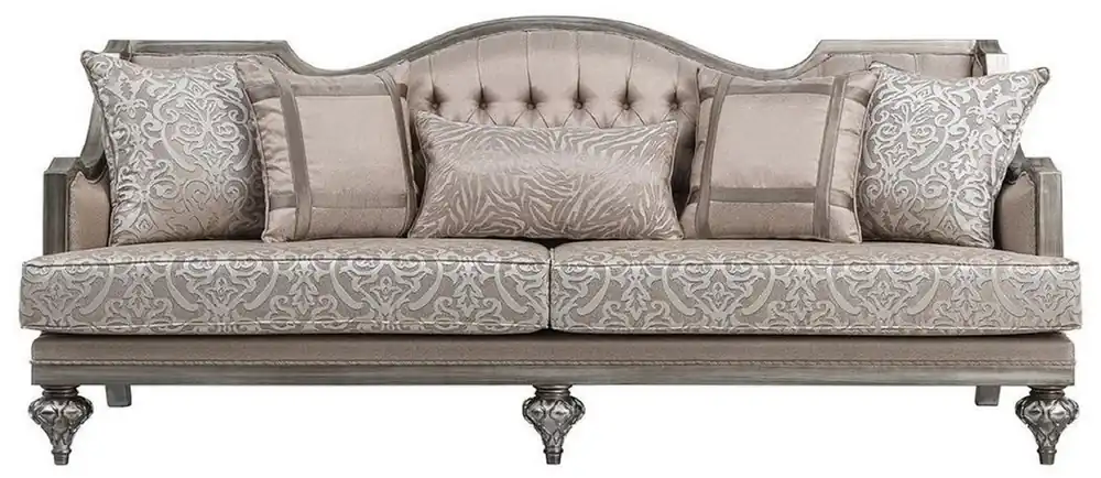 Handgefertigt Casa Padrino Luxus Barock Wohnzimmer Sofa Rosa / Silber - Handgefertigtes Massivholz Sofa mit elegantem Muster und dekorativen Kissen - Wohnzimmer Möbel im Barockstil