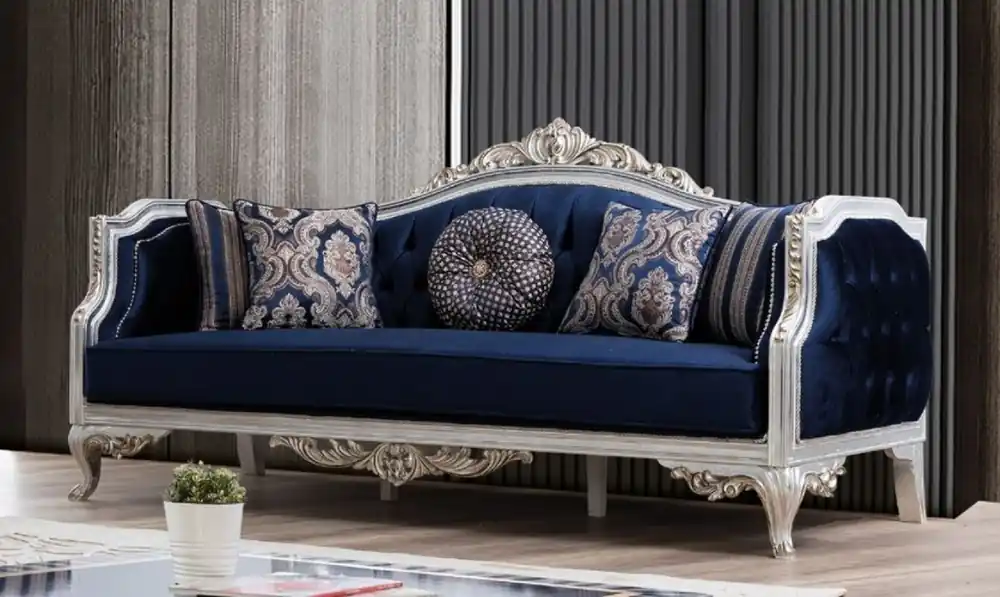 Meistverkauft Casa Padrino Luxus Barock Sofa Blau / Silber / Gold 228 x 90 x H. 110 cm - Wohnzimmer Sofa im Barockstil - Barock Möbel - Edel & Prunkvoll