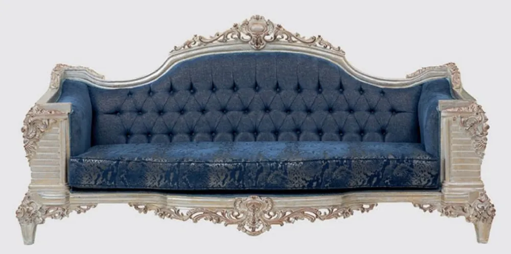 Casa Padrino Luxus Barock Sofa Blau / Creme / Kupfer / Gold 245 x 100 x H. 115 cm - Prunkvolles Wohnzimmer Sofa mit elegantem Muster - Möbel im Barockstil Jetzt Bestellen