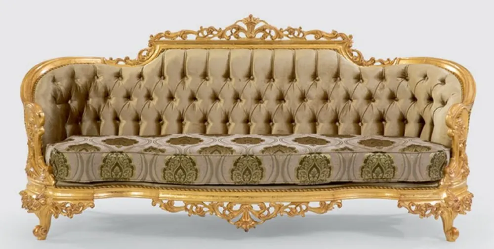 Casa Padrino Luxus Barock Sofa Grün / Grau / Gold 235 x 95 x H. 110 cm - Handgefertigtes Wohnzimmer Sofa mit elegantem Muster - Barock Wohnzimmer Möbel - Edel & Prunkvoll Kracherpreis