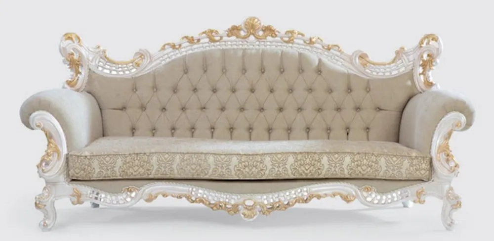 Casa Padrino Luxus Barock Sofa Greige / Weiß / Gold 230 x 95 x H. 130 cm - Handgefertigtes Wohnzimmer Sofa mit elegantem Muster - Barock Wohnzimmer Möbel - Edel & Prunkvoll Kracherpreis