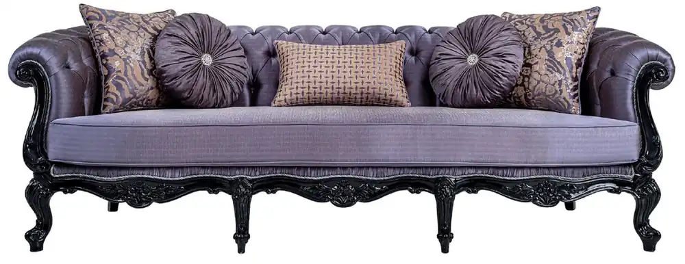 Casa Padrino Luxus Barock Sofa Lila / Schwarz - Handgefertigtes Wohnzimmer Sofa mit dekorativen Kissen - Barock Wohnzimmer Möbel Online Kaufen