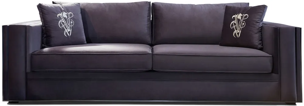 Casa Padrino Luxus Sofa Lila / Silber 240 x 95 x H. 65 cm - Wohnzimmer Sofa mit dekorativen Kissen - Luxus Wohnzimmer Möbel Sonderangebot