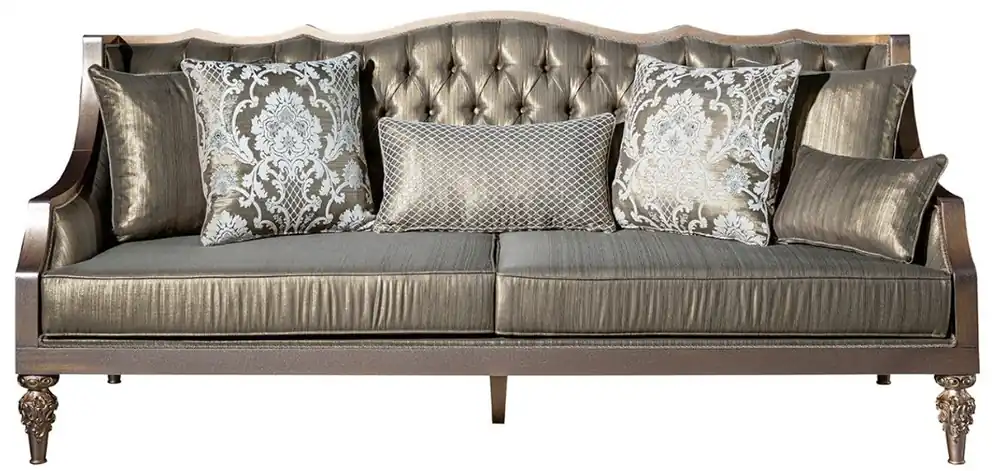 Casa Padrino Luxus Barock Sofa Grün / Silber / Kupfer / Gold 210 x 86 x H. 89 cm - Wohnzimmer Sofa mit dekorativen Kissen - Barock Wohnzimmer Möbel Abverkauf