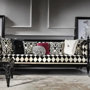 Ab Werk Casa Padrino Luxus Barock Sofa Weiß / Schwarz 240 x 96 x H. 83 cm - Wohnzimmer Sofa mit elegantem Muster - Edel & Prunkvoll