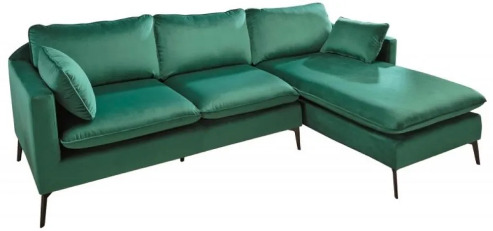 Casa Padrino Samt Ecksofa Smaragdgrün / Schwarz 260 x 160 x H. 93 cm - Wohnzimmer Sofa mit Kissen im Retro Style - Wohnzimmer Möbel Gleich Bestellen