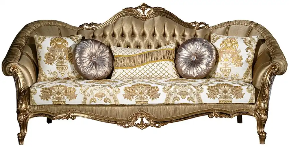 Bestseller Casa Padrino Luxus Barock Sofa Gold / Weiß 256 x 87 x H. 120 cm - Prunkvolles Wohnzimmer Sofa mit dekorativen Kissen - Wohnzimmer Möbel im Barockstil