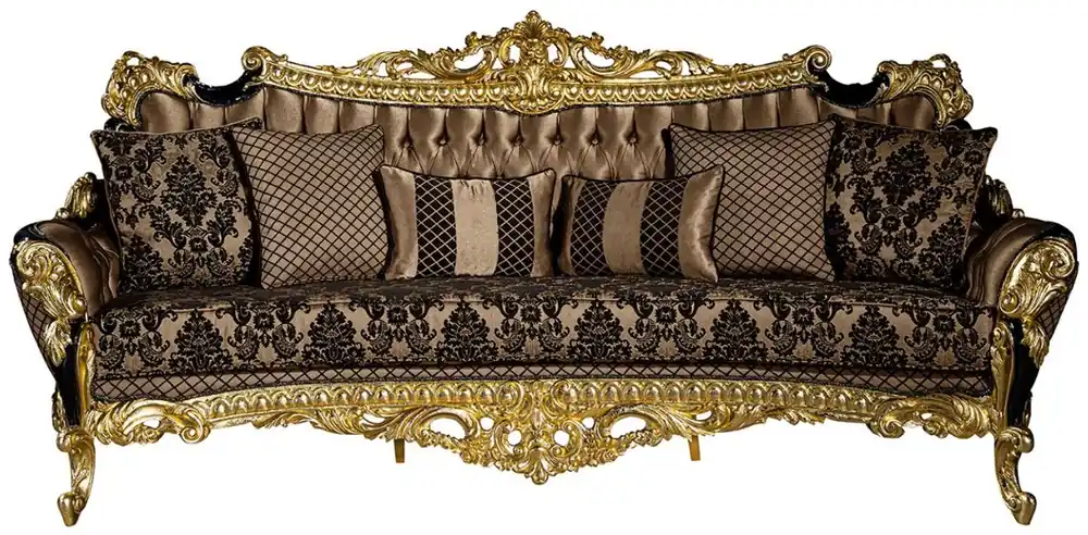 Casa Padrino Luxus Barock Sofa Braun / Schwarz / Gold 260 x 110 x H. 117 cm - Prunkvolles Wohnzimmer Sofa mit dekorativen Kissen - Edle Barock Möbel Premium