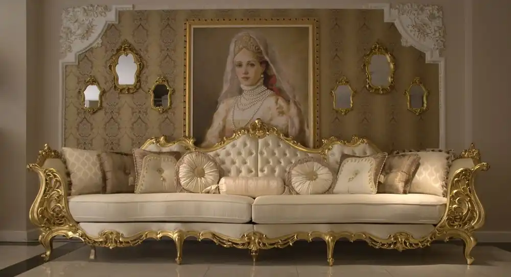 Großhandel Casa Padrino Luxus Barock Wohnzimmer Sofa Creme / Gold 360 x 100 x H. 115 cm - Prunkvolles Sofa im Barockstil - Edle Barock Wohnzimmer Möbel