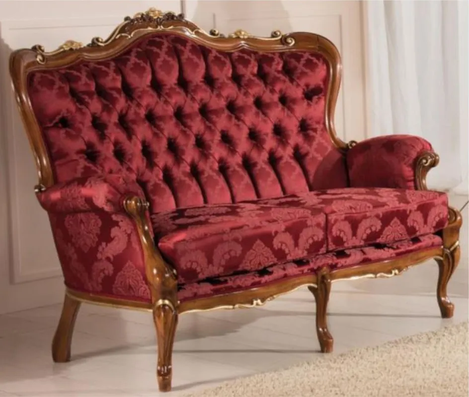 Casa Padrino Luxus Barock Wohnzimmer Sofa mit elegantem Muster Bordeauxrot / Braun / Gold 144 x 90 x H. 115 cm - Barockstil Wohnzimmer Möbel - Edel & Prunkvoll Sonderaktion