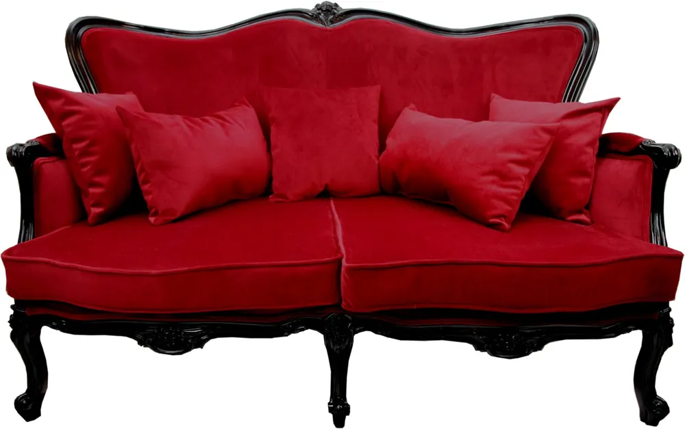 Casa Padrino LuxusBarock Sofa Bordeaux / Schwarz- Luxus Barock Möbel - Made in France - Hotel Restaurant Möbel - Luxury Collection Geld-Zurück-Garantie