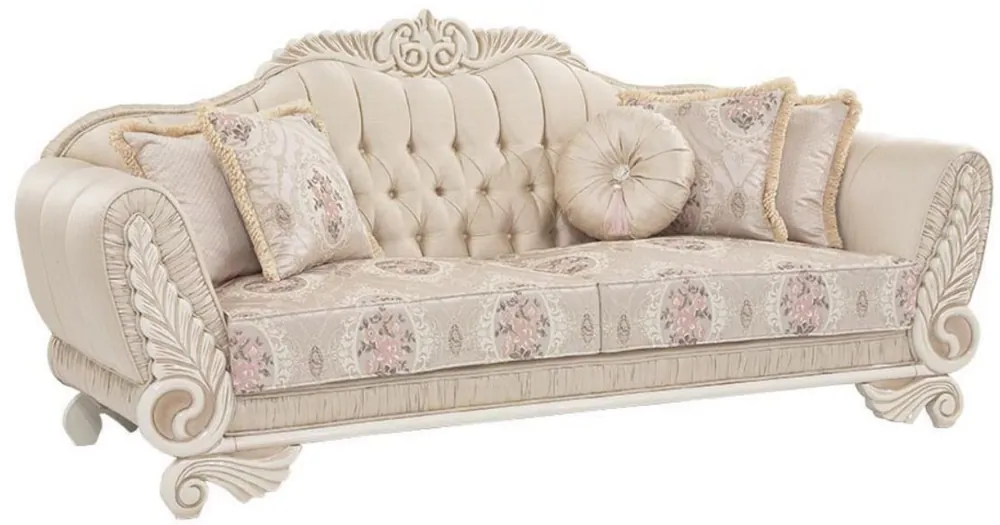 Casa Padrino Luxus Barock Sofa Beige / Creme / Rosa 227 x 87 x H. 107 cm - Wohnzimmer Sofa mit dekorativen Kissen - Wohnzimmermöbel im Barockstil Gleich Bestellen