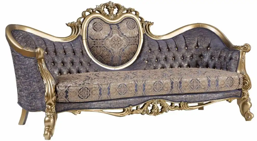 Premium Casa Padrino Luxus Barock Sofa Blau / Gold / Silber 235 x 88 x H. 117 cm - Prunkvolles Wohnzimmer Sofa im Barockstil - Barock Möbel