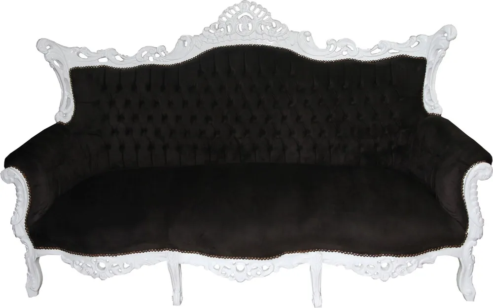 Casa Padrino Barock 3-er Sofa Master Schwarz / Weiß - Wohnzimmer Möbel Couch Lounge - Limited Edition Direktkauf