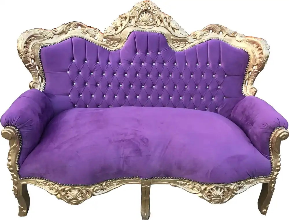 Markenprodukt Casa Padrino Barock 2er Sofa "Master" mit Bling Bling Glitzersteinen Lila / Gold 160 x 70 x H. 128 cm - Barock Wohnzimmer Möbel