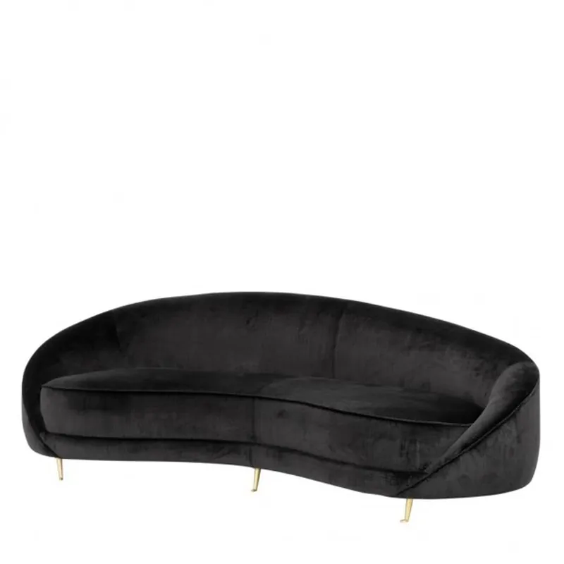 Casa Padrino Luxus Sofa Schwarz gebogen mit edlen Messing Füssen 239 cm Großhandel