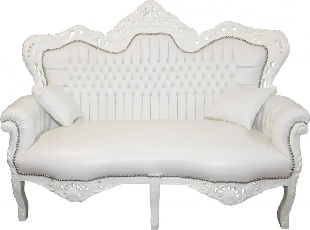 Casa Padrino Barock 2er Sofa Master Weiß Lederoptik - Wohnzimmer Couch Möbel Lounge Online Kaufen