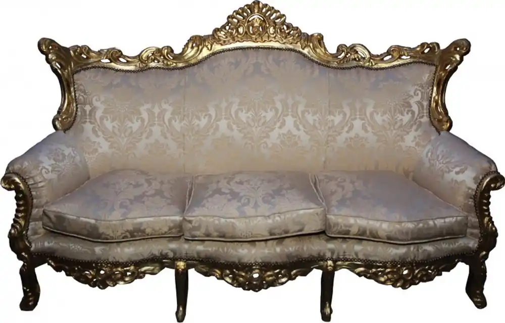 Casa Padrino Barock 3-er Sofa Master Creme barock Muster / Gold Mod3 - Wohnzimmer Couch Möbel Lounge Top-Seller