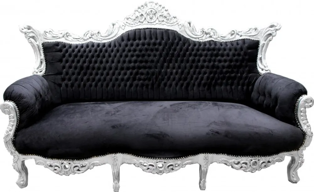 Casa Padrino Barock Sofa Master Schwarz / Silber - Möbel Couch Lounge Exklusiv