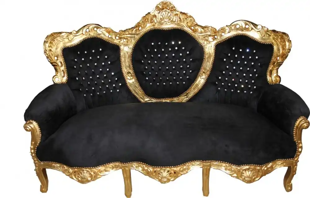 Neu Im Sortiment Casa Padrino Barock Sofa"King" Schwarz/Gold mit Bling Bling Glitzersteinen