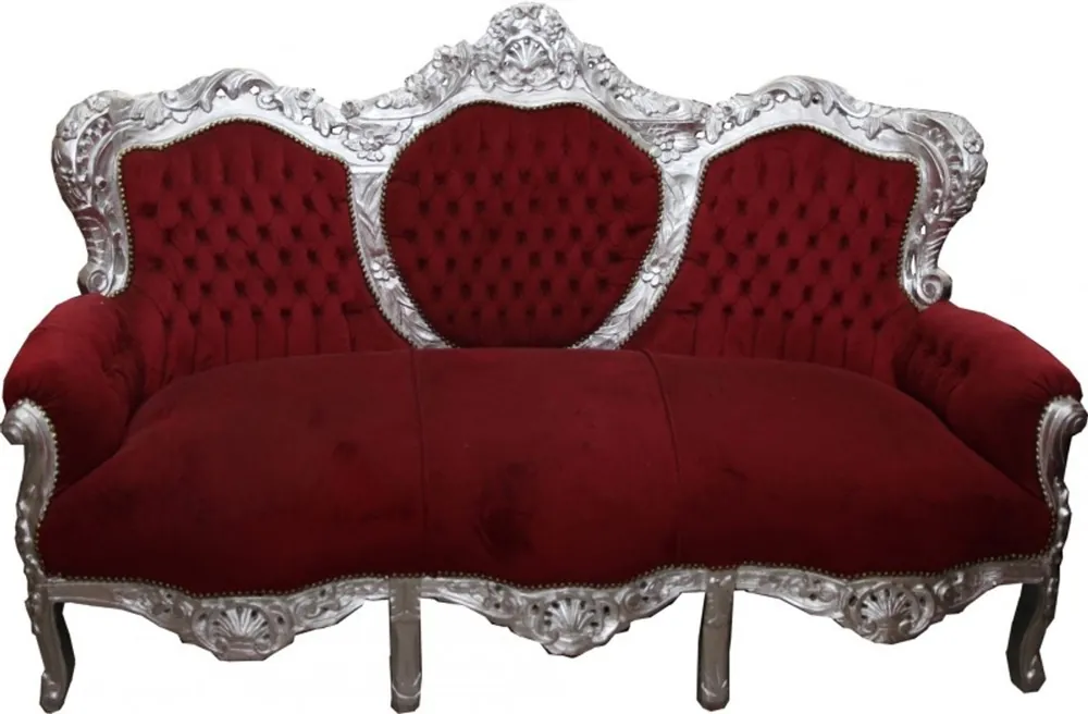 Neue Ware Barock Sofa Garnitur King Bordeaux/Silber - Möbel Antik Stil