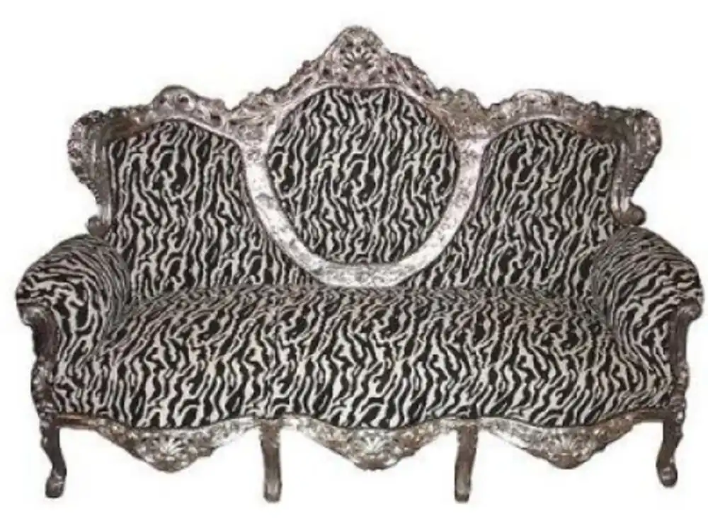 Casa Padrino Barock Sofa King Zebra / Silber Ausverkauf