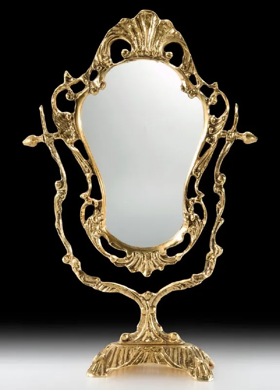 Markenprodukt Casa Padrino Luxus Barock Schminkspiegel Gold 28 x H. 45 cm - Handgefertigter Barockstil Bronze Tischspiegel - Kosmetikspiegel - Barock Deko Accessoires - Edel & Prunkvoll
