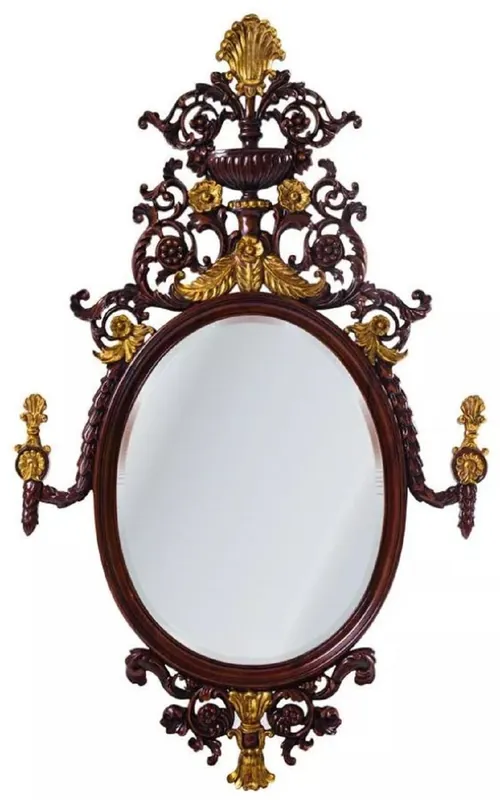 Casa Padrino Luxus Barock Spiegel Dunkelbraun / Antik Gold - Prunkvoller Mahagoni Wandspiegel im Barockstil - Luxus Möbel im Barockstil - Barock Möbel - Edel & Prunkvoll Aktuell