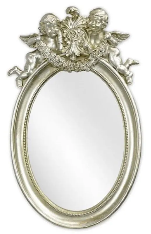 Letzte Chance Casa Padrino Barock Spiegel Silber 29,2 x H. 49,3 cm - Antik Stil Wandspiegel mit dekorativen Engelsfiguren - Wohnzimmer Spiegel - Garderoben Spiegel - Barock Möbel