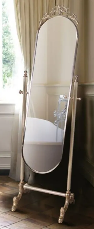 Casa Padrino Luxus Barock Standspiegel Silber / Gold 51 x 41 x H. 165 cm - Edler Messing Spiegel - Badezimmer Spiegel - Schlafzimmer Spiegel - Barock Möbel - Luxus Qualität Geld-Zurück-Garantie