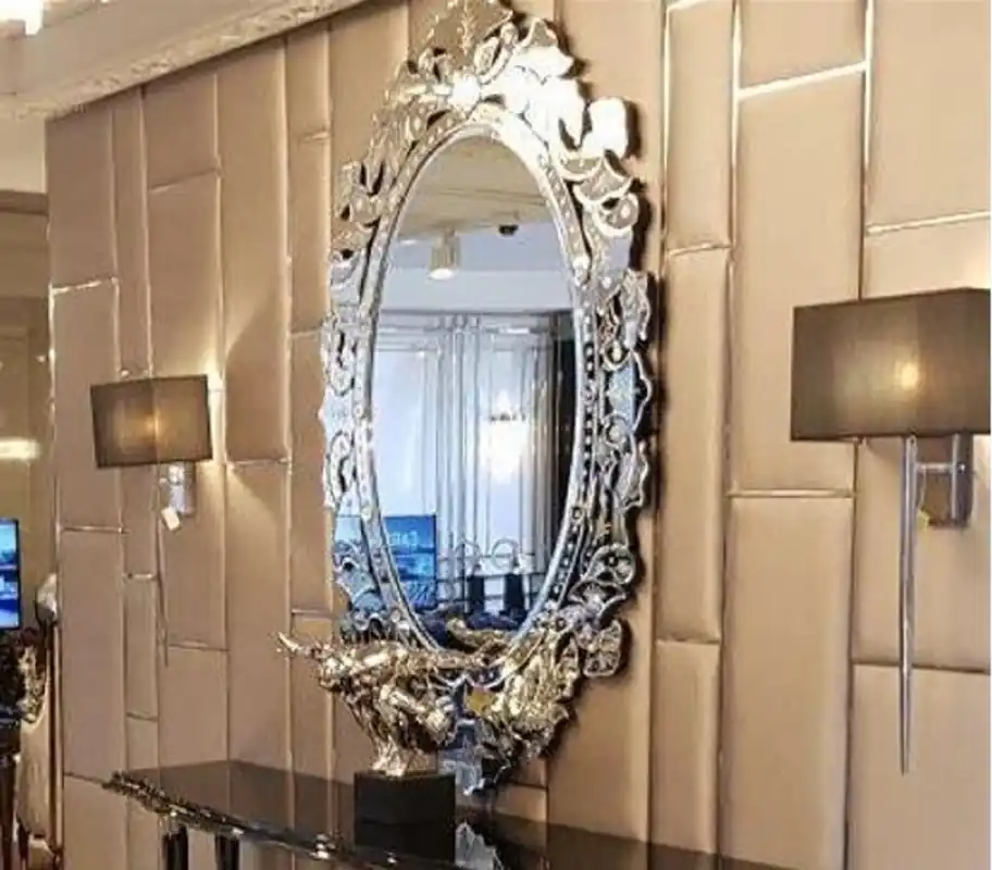 Casa Padrino Luxus Art Deco Wandspiegel 60 x H. 120 cm - Prunkvoller ovaler Spiegel - Luxus Art Deco Möbel Schneller Versand