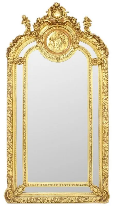 Casa Padrino Barock Spiegel Gold 105 x H. 210 cm - Prunkvoller Wandspiegel im Barockstil - Antik Stil Garderoben Spiegel - Wohnzimmer Spiegel - Barock Möbel Neuheit
