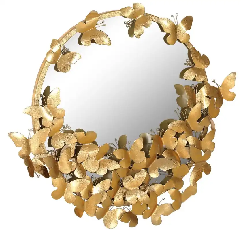 Gratis Versand Casa Padrino Designer Spiegel Gold 73 x 5 x H. 70 cm - Moderner pulverbeschichteter Metall Wandspiegel mit dekorativen Schmetterlingen - Deko Accessoires