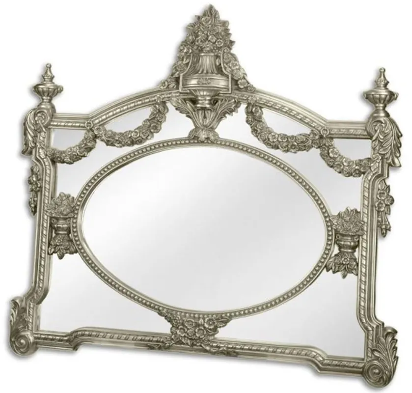 Casa Padrino Barock Spiegel Silber 131 x H. 116,5 cm - Garderoben Spiegel - Wohnzimmer Spiegel - Prunkvoller Wandspiegel im Barockstil Heute Kaufen