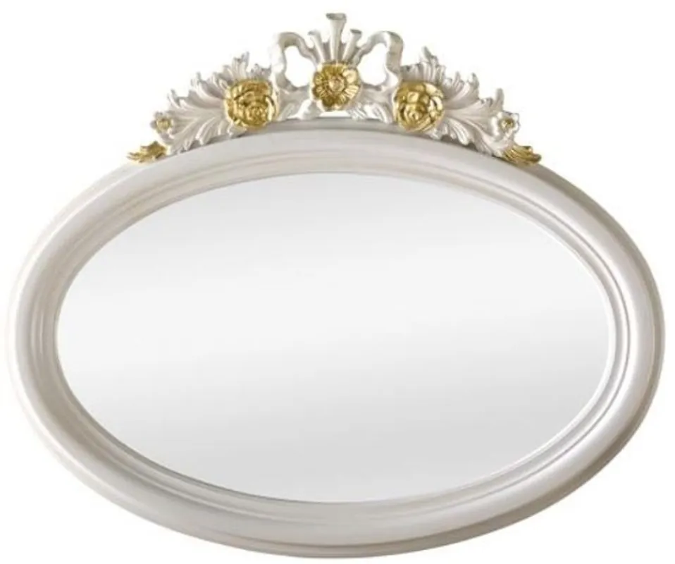 Casa Padrino Luxus Barock Spiegel Elfenbeinfarben / Gold 118 x 5 x H. 95 cm - Ovaler Wandspiegel im Barockstil - Barock Möbel Sale