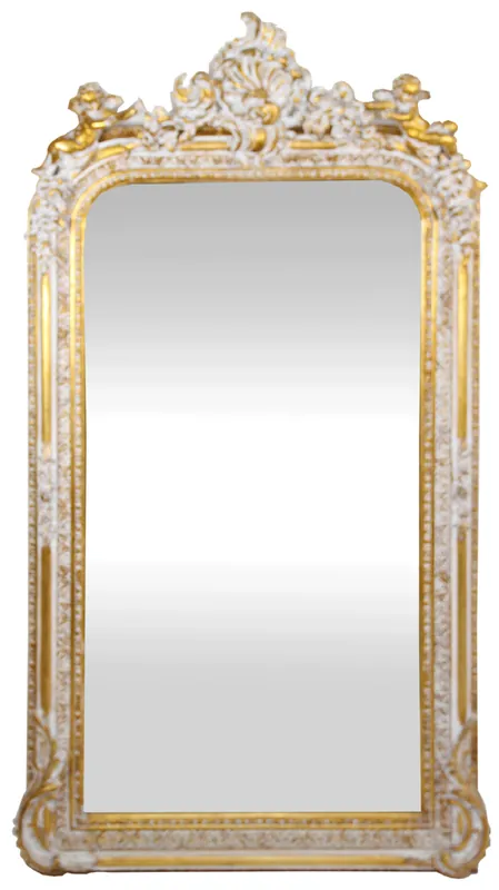 Casa Padrino Barock Wandspiegel Antik Weiß / Gold 85 x H. 160 cm - Prunkvoller Barock Spiegel mit wunderschönen Verzierungen und dekorativen Engelsfiguren Original
